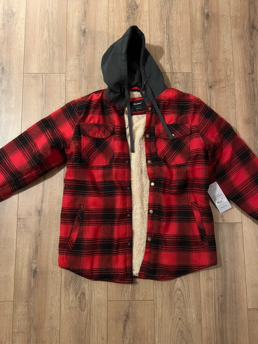 Centro Red and Black Plaid Sherpa-Lined Hooded Jacket